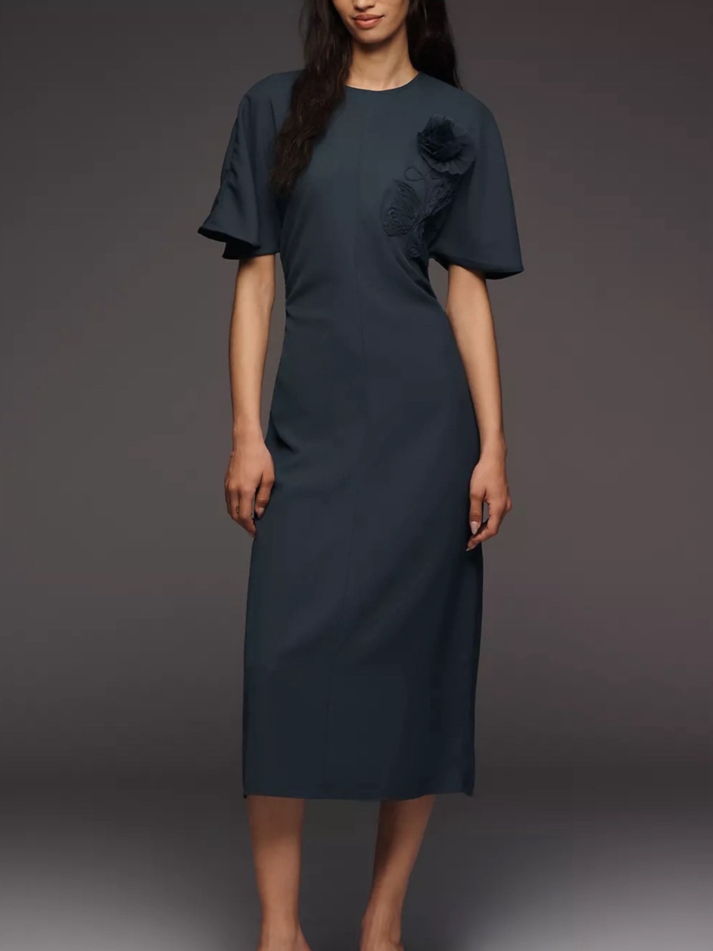 Maeve Ruched Short-Sleeve Midi Dress